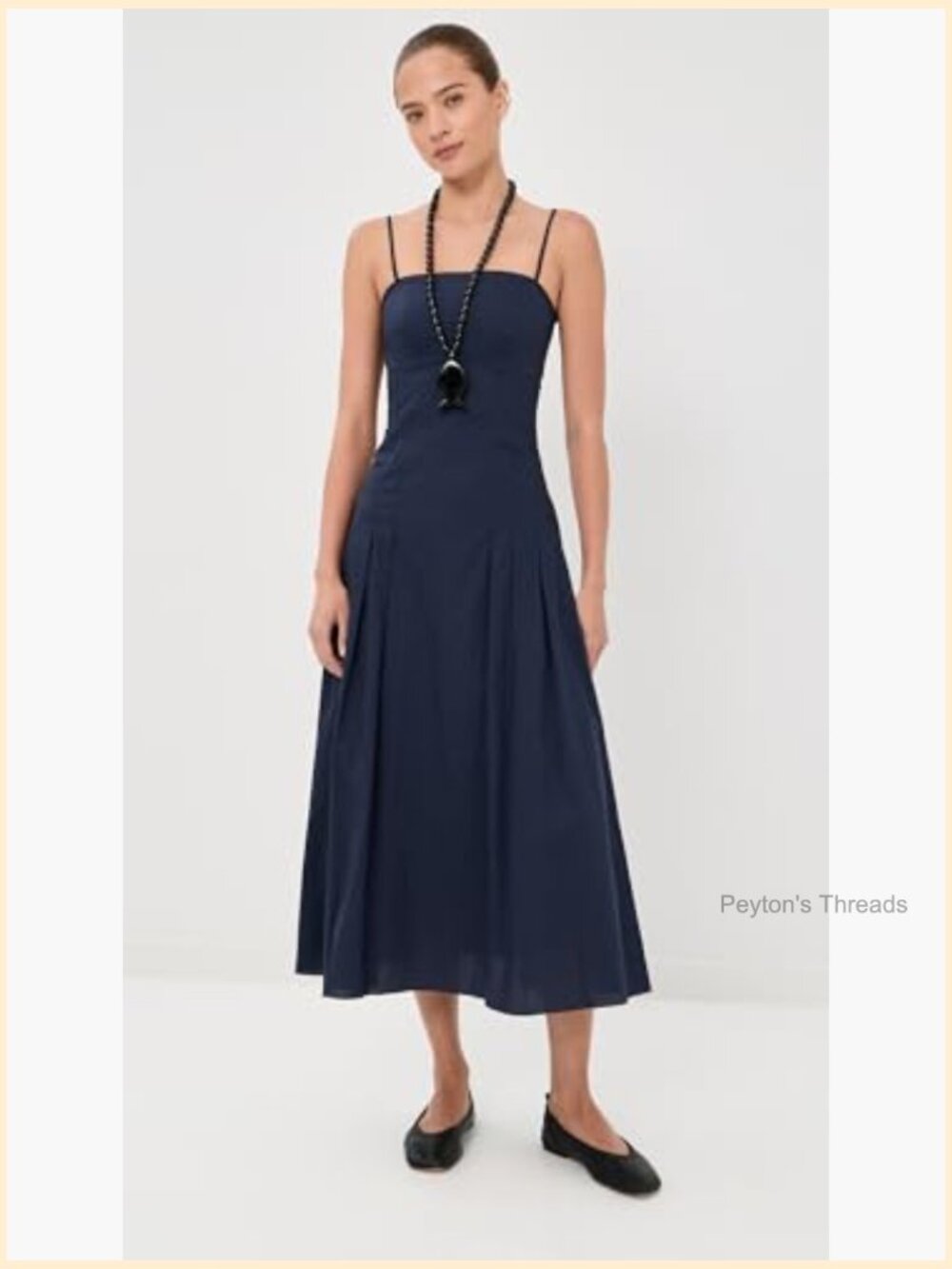 Lightweight Non-Stretch Poplin Square Neck Midi Dress with Pockets - Picture 2 of 6